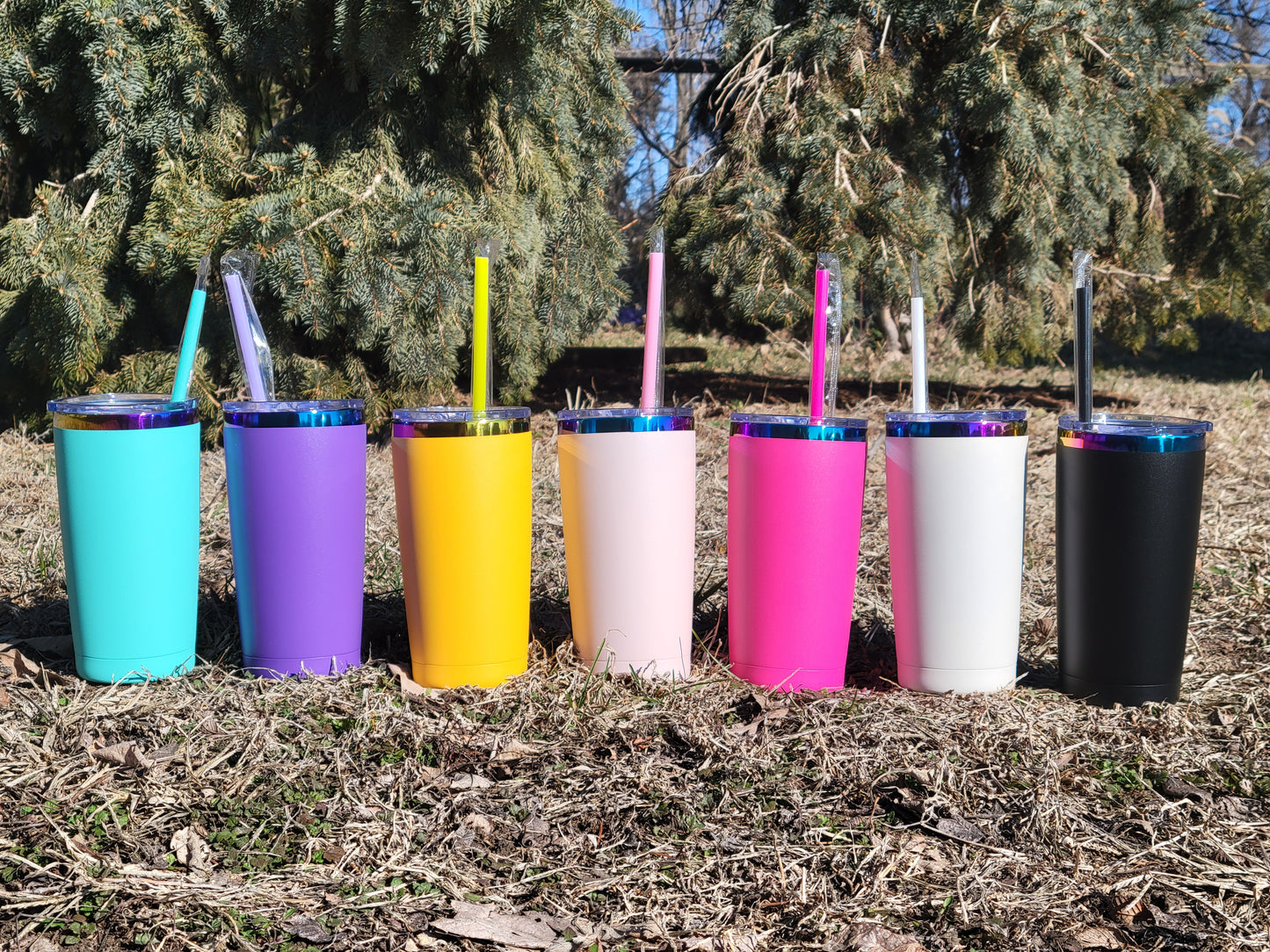 20oz Rainbow Powder-Coated Stainless Steel Tumbler for Engraving, Epoxy, and Crafting (NOT Sublimation) - Ready to Ship