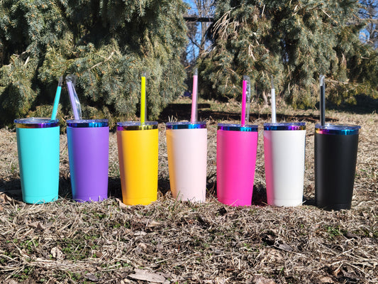 20oz Rainbow Powder-Coated Stainless Steel Tumbler for Engraving, Epoxy, and Crafting (NOT Sublimation) - Ready to Ship