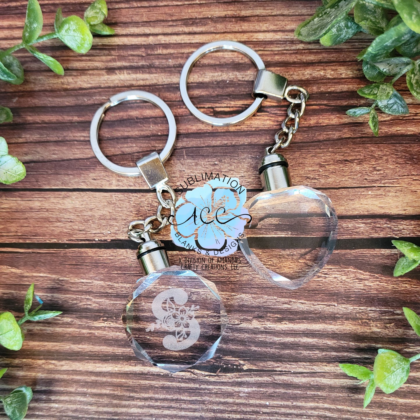 Glass crystal LED lighted keychain, glass engraving keychain blank, 7 color change LED glass crystal keychain RTS