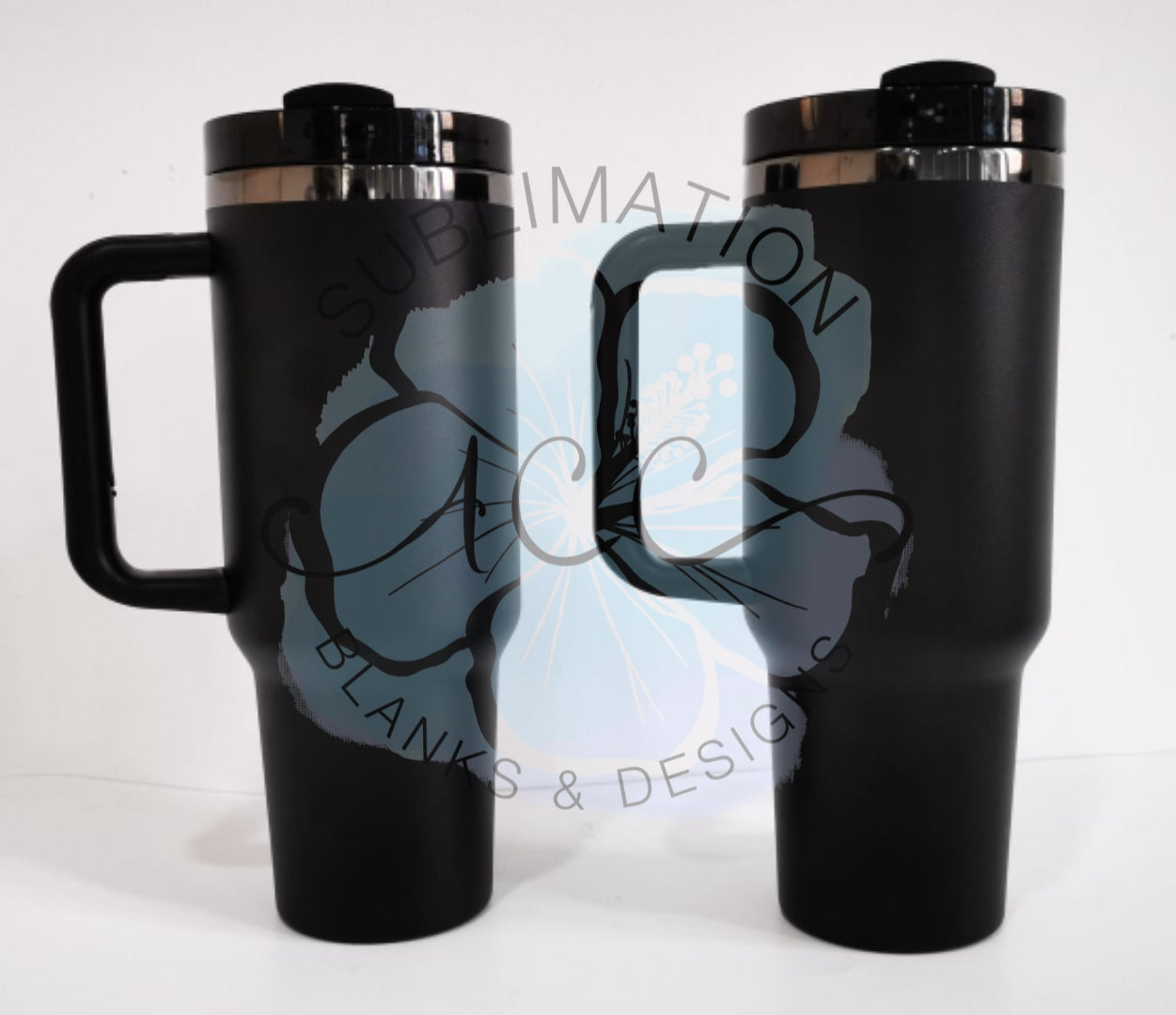 40oz Black Base Powder-Coated Stainless Steel Tumbler with Handle | Exclusive Powder-Coated Tumbler for Engraving, Stripping, Epoxy (Not for Sublimation) | Ready to Ship (RTS)