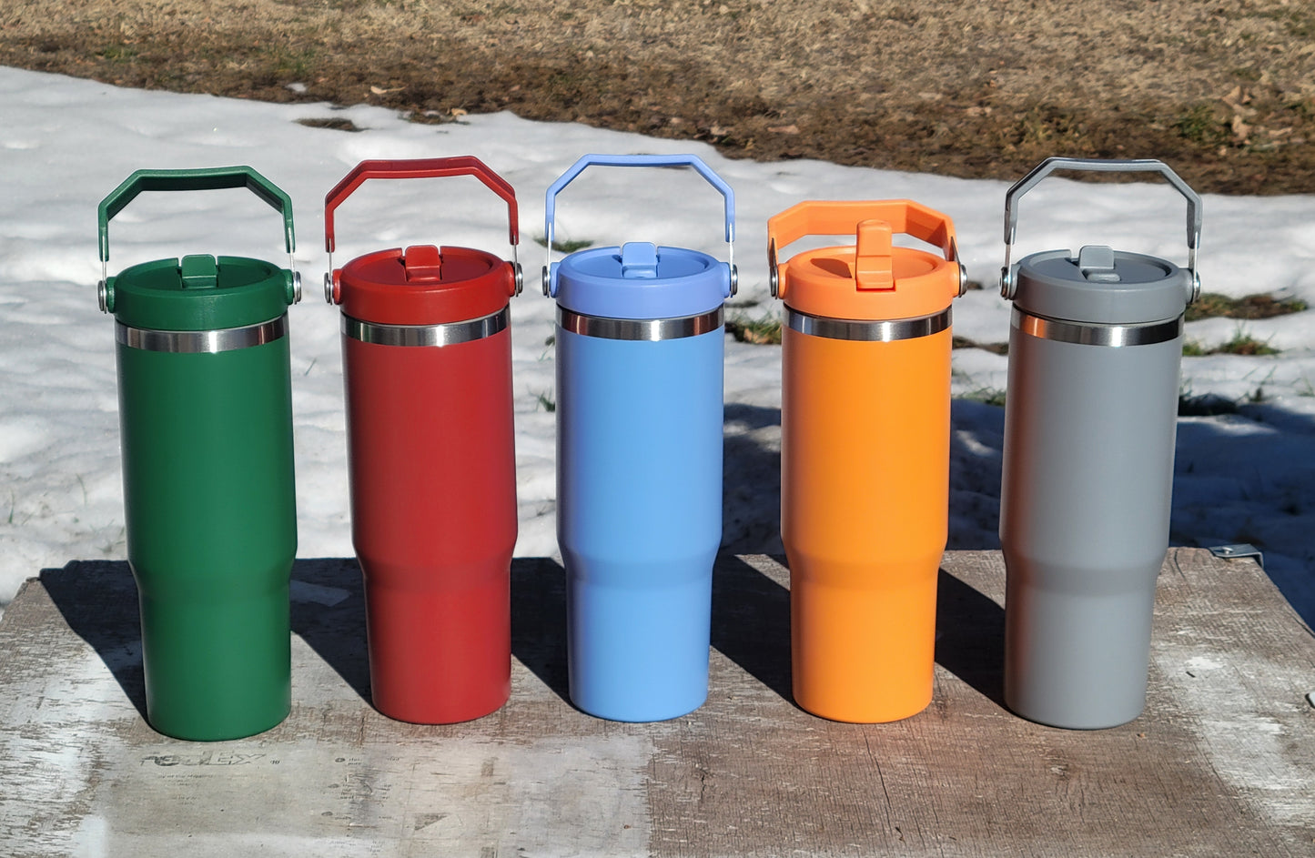 30oz Flip-Up Straw Sublimation-Ready Tumbler with Handled Lid | Engravable Stainless Steel Tumbler | Ready to Ship (RTS)