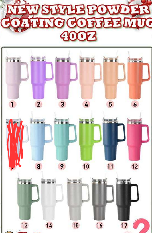 40oz Powder Coated Stainless Steel Tumbler with Handle | Engraving, Stripping, Epoxy Applications | NOT for Sublimation | Ready to Ship (RTS)