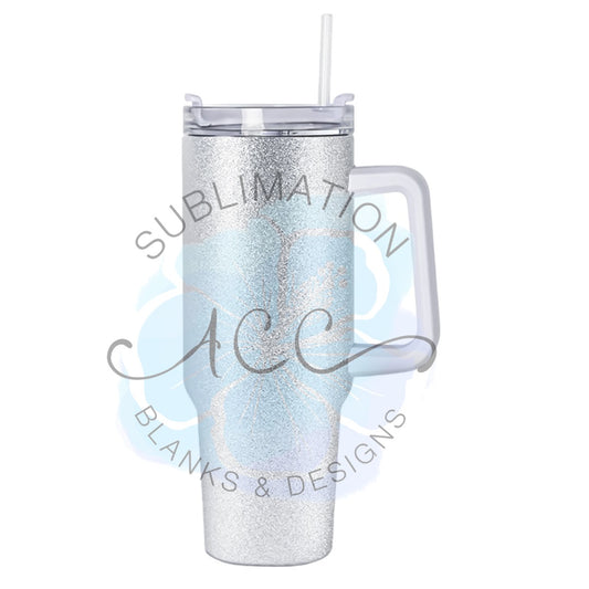 40oz White Rough Glitter Sublimation Blank Tumbler with Handle - Sublimation Ready Handled Tumbler - Ready to Ship (RTS)
