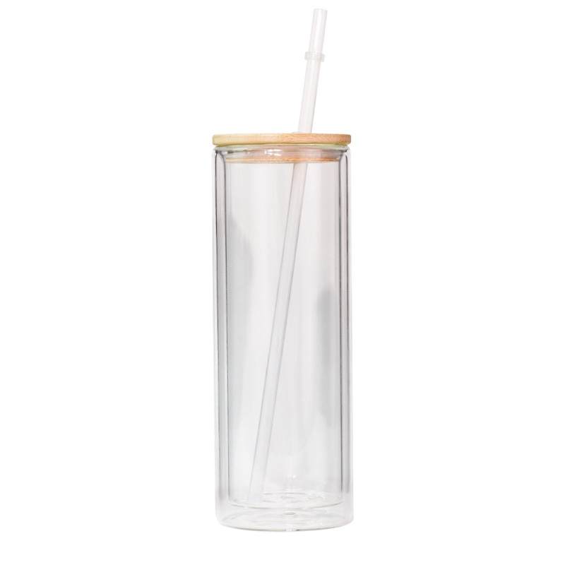 Sublimation Ready Snow Globe Glass Can Tumblers with Bamboo Lid and Straw - Clear Cup - Ready to Ship (RTS)