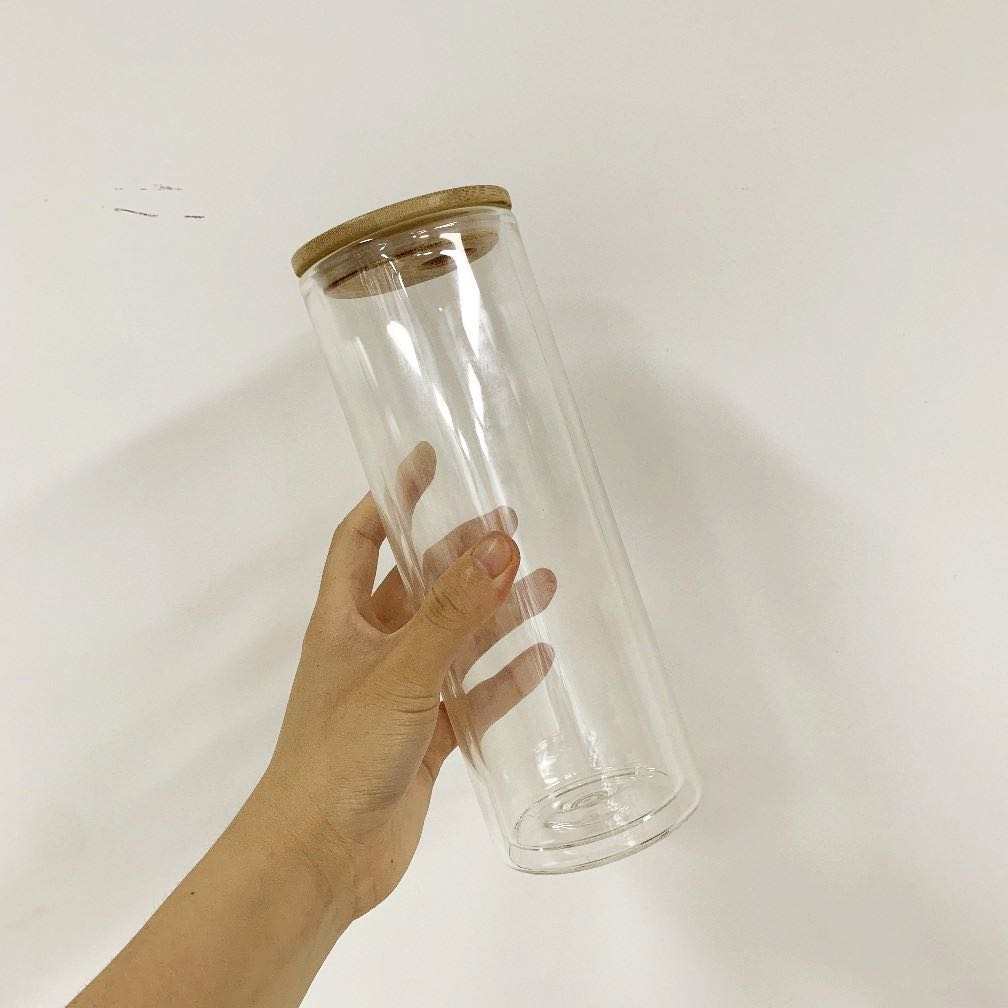 Sublimation Ready Snow Globe Glass Can Tumblers with Bamboo Lid and Straw - Clear Cup - Ready to Ship (RTS)