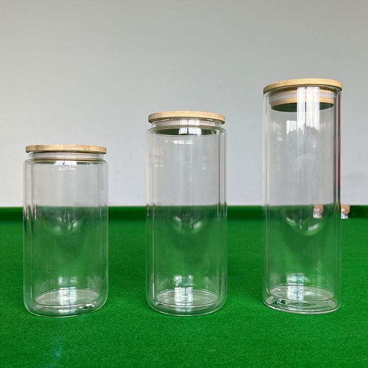 Sublimation Ready Snow Globe Glass Can Tumblers with Bamboo Lid and Straw - Clear Cup - Ready to Ship (RTS)