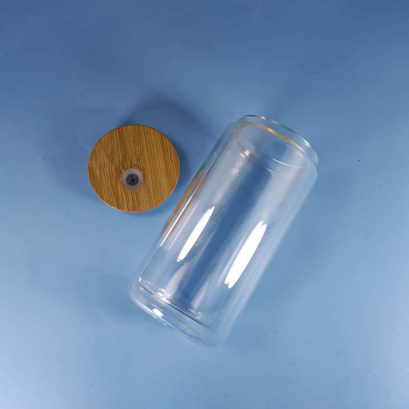 Sublimation Ready Snow Globe Glass Can Tumblers with Bamboo Lid and Straw - Clear Cup - Ready to Ship (RTS)