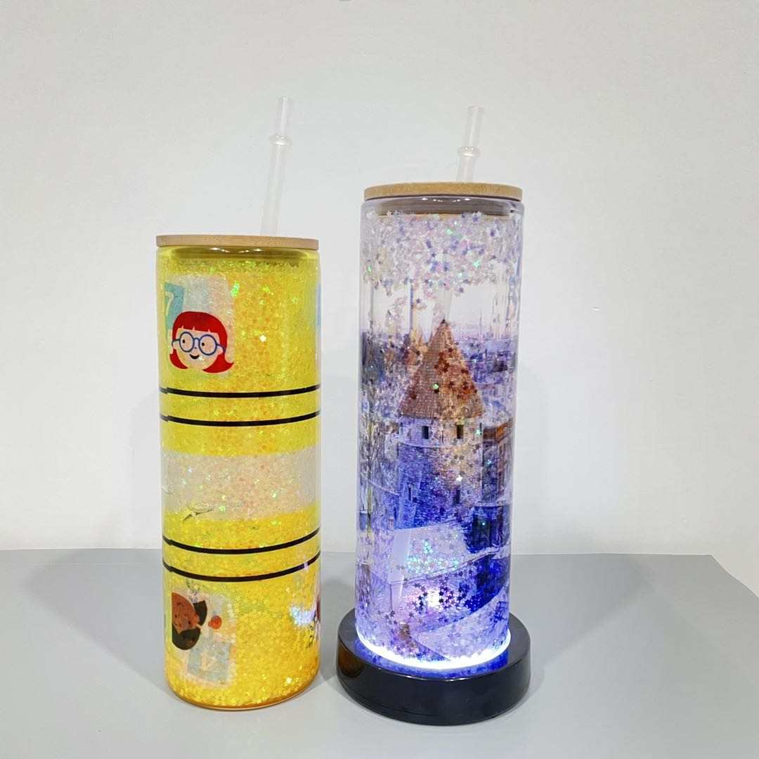 Sublimation Ready Snow Globe Glass Can Tumblers with Bamboo Lid and Straw - Clear Cup - Ready to Ship (RTS)