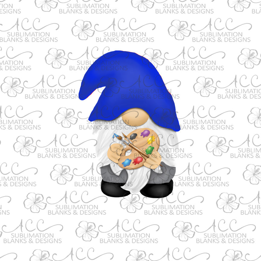 Artist Gnome with Blue Hat Earring Sublimation Design, Hand drawn Gnome Sublimation earring design, digital download, JPG, PNG