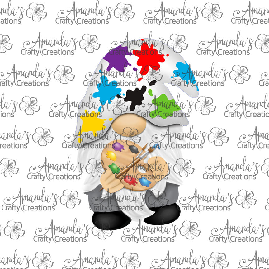 Artist Gnome with Rainbow Splatter Hat Earring Sublimation Design, Hand drawn Gnome Sublimation earring design, digital download, JPG, PNG