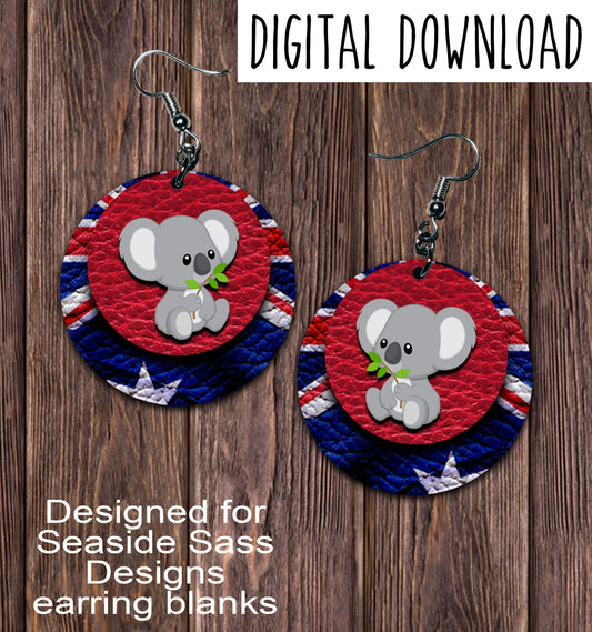 Australian Flag Koala Circle Earring Sublimation Design, Hand drawn Circle Sublimation earring design, digital download, JPG, PNG