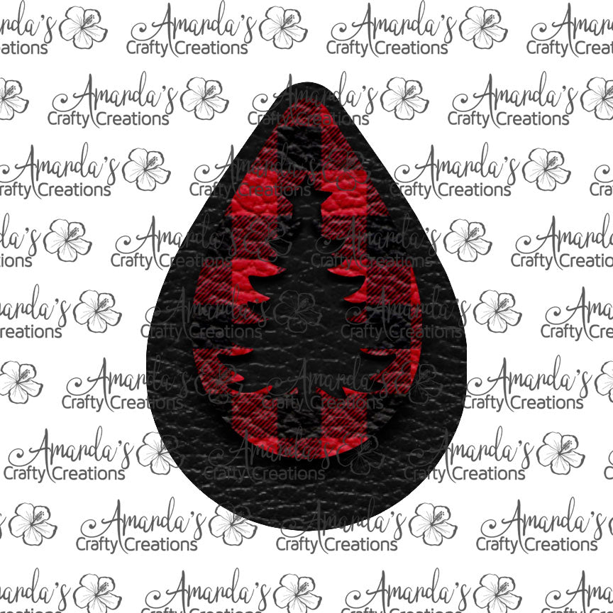 Black Buffalo Plaid Black Tree Cutout Teardrop Earring Sublimation Design, Hand drawn Teardrop Sublimation earring design, digital download, JPG, PNG