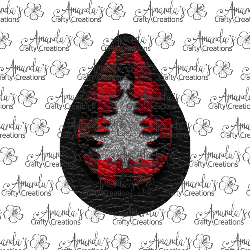 Black Buffalo Plaid Silver Tree Cutout Teardrop Earring Sublimation Design, Hand drawn Teardrop Sublimation earring design, digital download, JPG, PNG