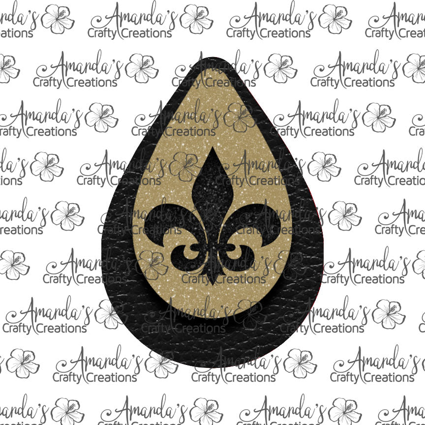 Black Gold Glitter Fleur de lis Teardrop Earring Sublimation Design, Hand drawn Teardrop Sublimation earring design, digital download, JPG, PNG