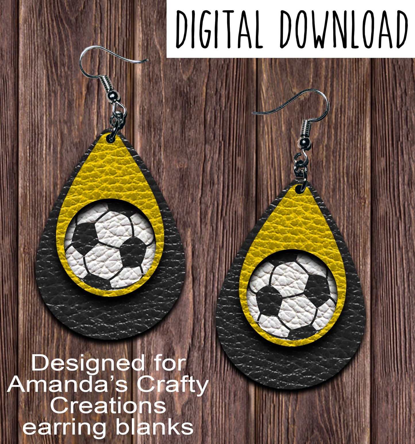 Black Gold Soccer Cutout Teardrop Earring Sublimation Design, Hand drawn Teardrop Sublimation earring design, digital download, JPG, PNG