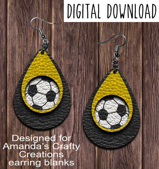 Black Gold Soccer Cutout Teardrop Earring Sublimation Design, Hand drawn Teardrop Sublimation earring design, digital download, JPG, PNG