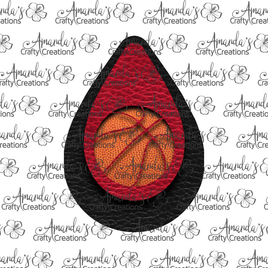 Black Red Basketball Cutout Teardrop Earring Sublimation Design, Hand drawn Teardrop Sublimation earring design, digital download, JPG, PNG