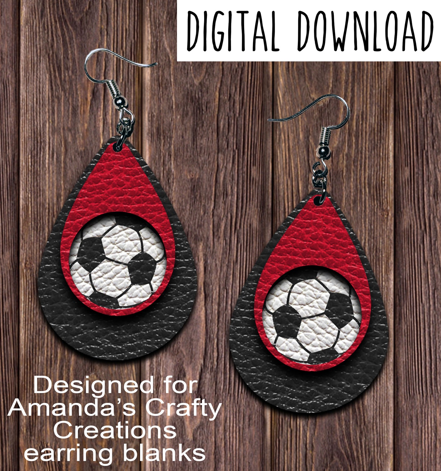 Black Red Soccer Cutout Teardrop Earring Sublimation Design, Hand drawn Teardrop Sublimation earring design, digital download, JPG, PNG