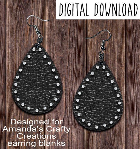 Black Rhinestone Border Teardrop Earring Sublimation Design | Hand-Drawn Teardrop Earring Sublimation Design | Digital Download (JPG, PNG)