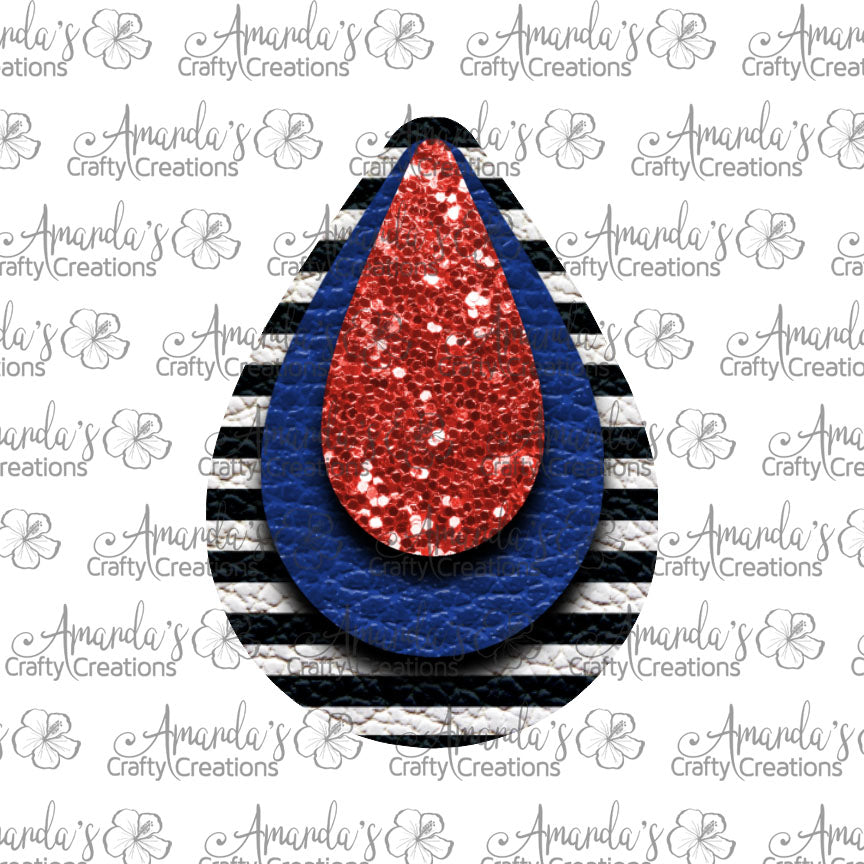 Black Stripe Blue Red Chunk Teardrop Earring Sublimation Design, Hand drawn Teardrop Sublimation earring design, digital download, JPG, PNG