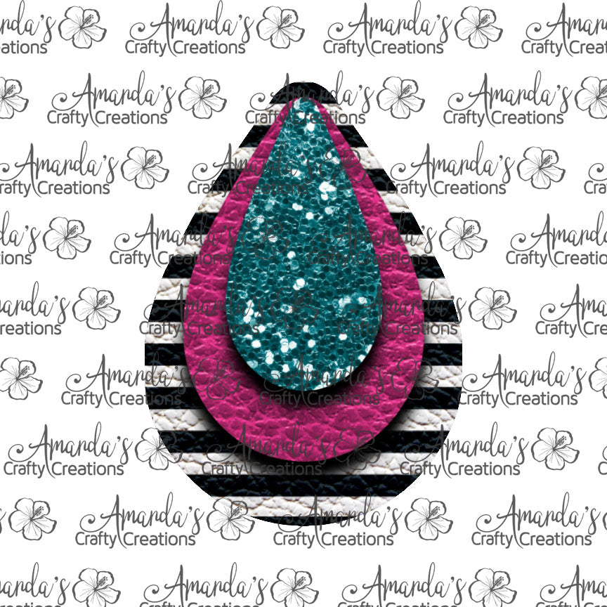 Black Stripe Hot Pink Turquoise Chunk Teardrop Earring Sublimation Design, Hand drawn Teardrop Sublimation earring design, digital download, JPG, PNG
