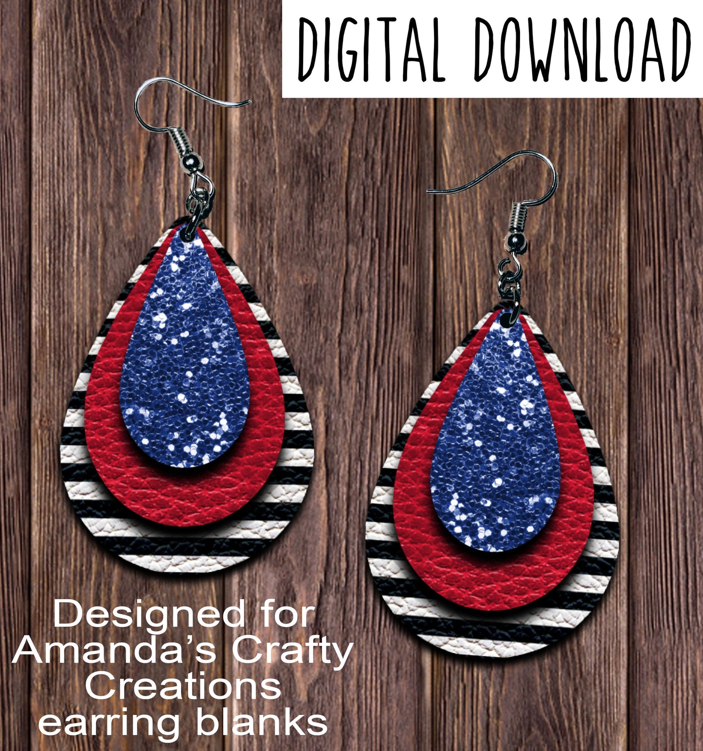 Black Stripe Red Blue Chunk Teardrop Earring Sublimation Design, Hand drawn Teardrop Sublimation earring design, digital download, JPG, PNG