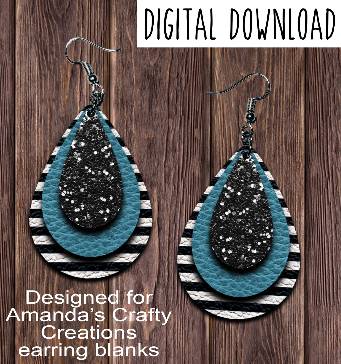 Black Stripe Turquoise Black Chunk Teardrop Earring Sublimation Design, Hand drawn Teardrop Sublimation earring design, digital download, JPG, PNG