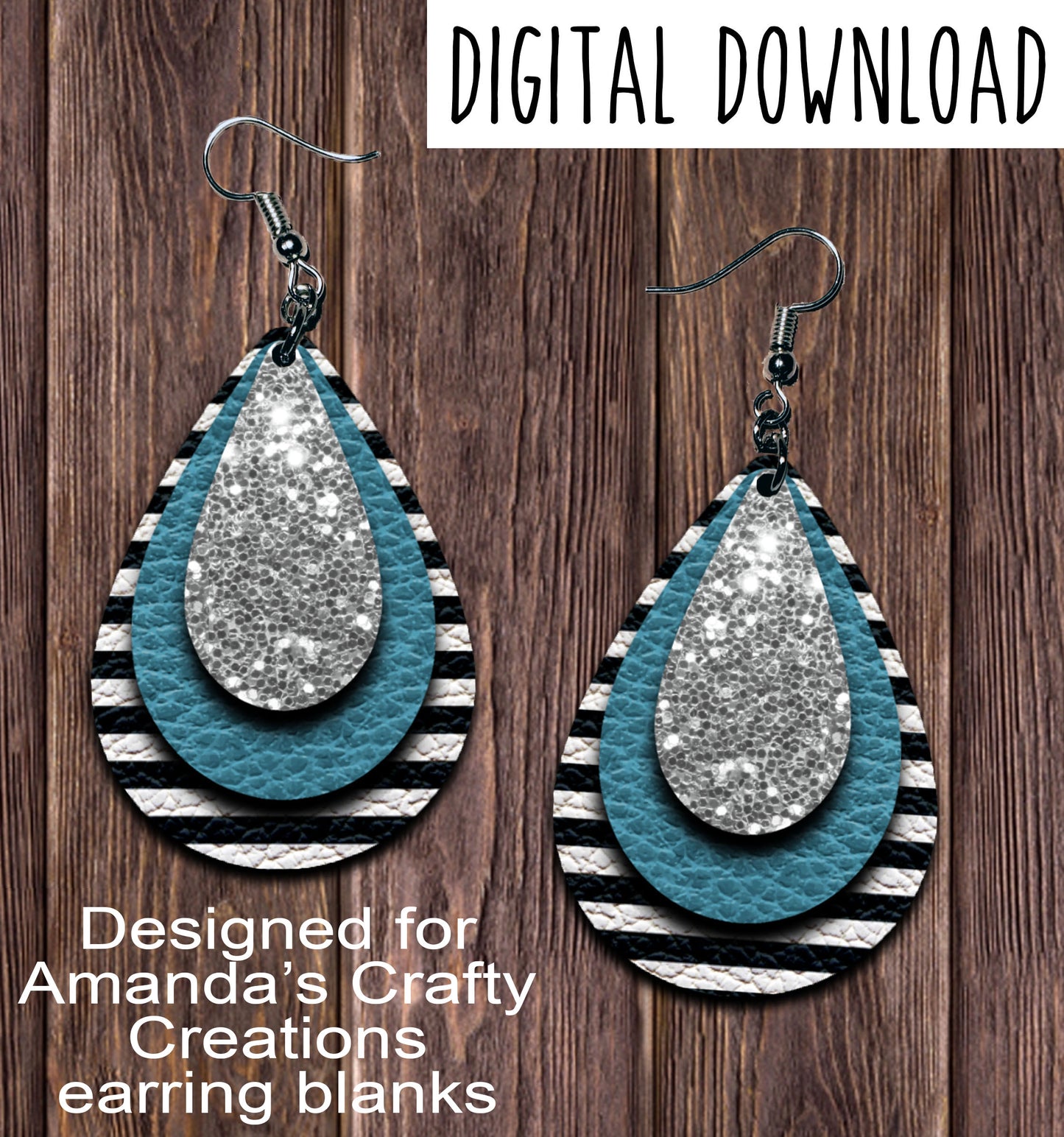 Black Stripe Turquoise Silver Chunk Teardrop Earring Sublimation Design, Hand drawn Teardrop Sublimation earring design, digital download, JPG, PNG