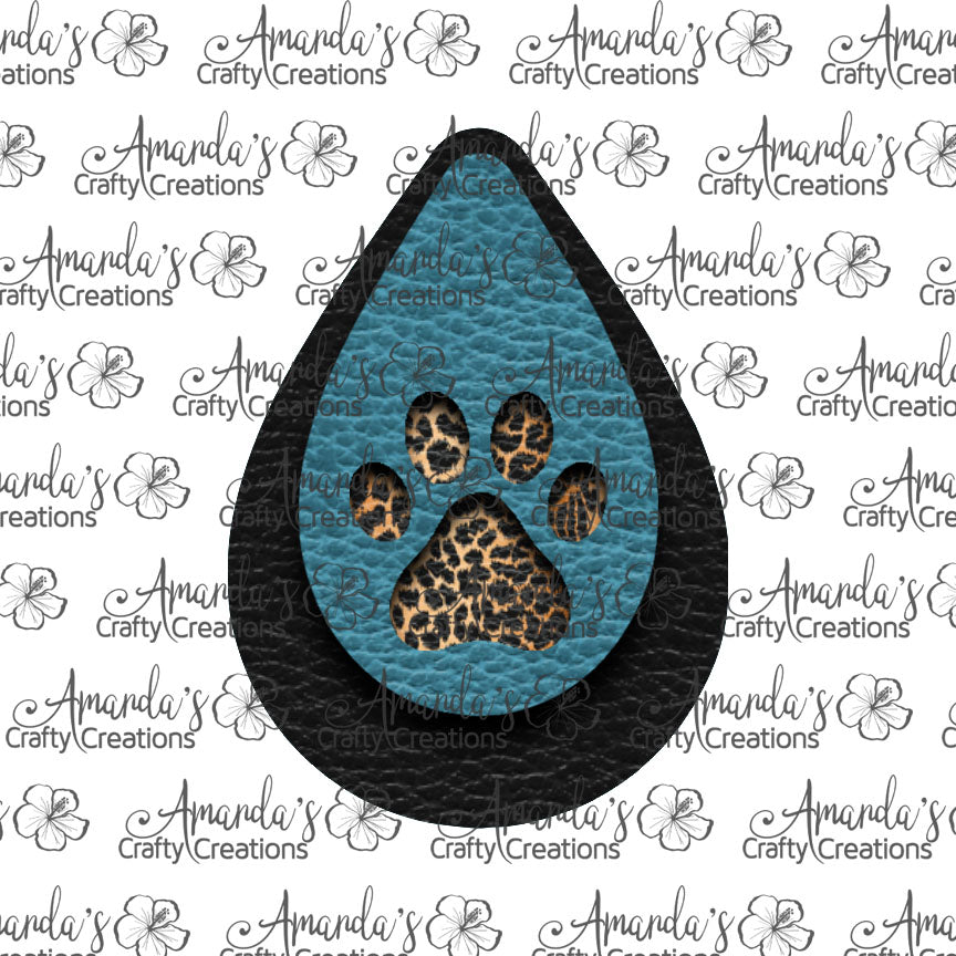 Black Turquoise Leopard Paw Print Teardrop Earring Sublimation Design, Hand drawn Teardrop Sublimation earring design, digital download, JPG, PNG
