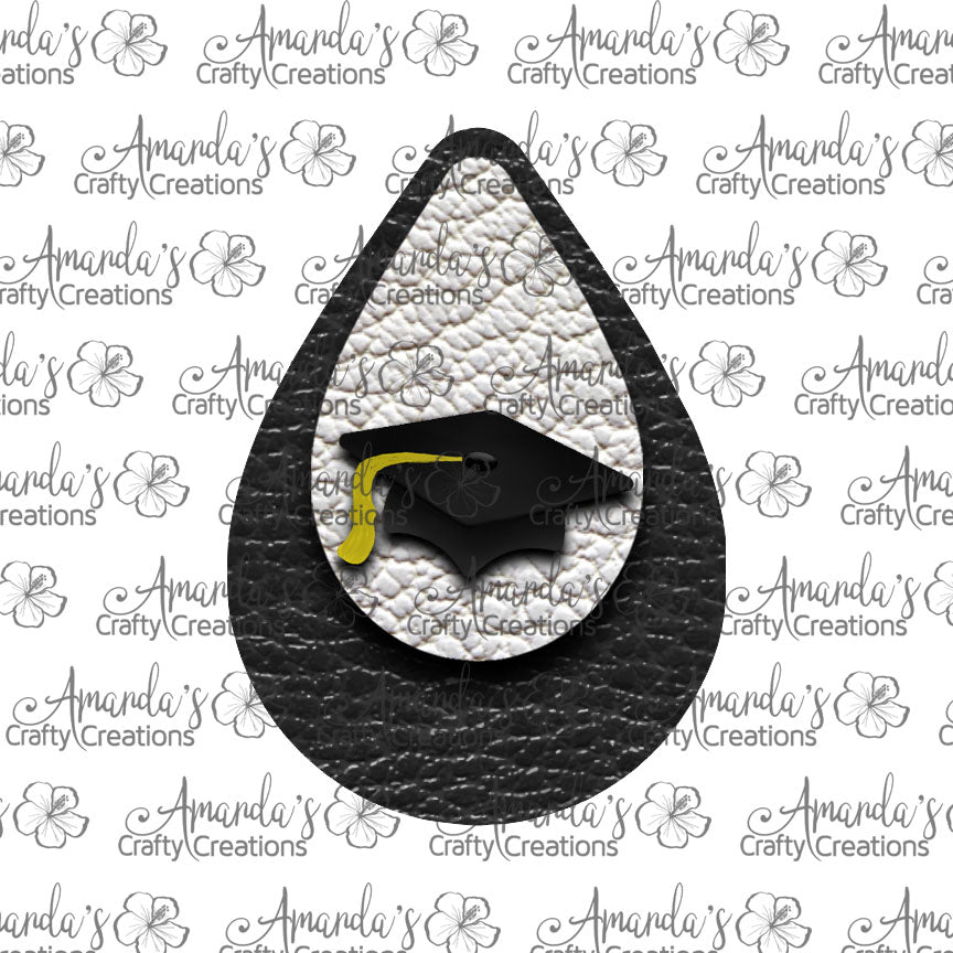 Black White Grad Hat Teardrop Earring Sublimation Design, Hand drawn Teardrop Sublimation earring design, digital download, JPG, PNG