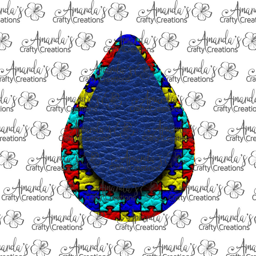 Blue Autism Puzzle Teardrop Earring Sublimation Design, Hand drawn Teardrop Sublimation earring design, digital download, JPG, PNG