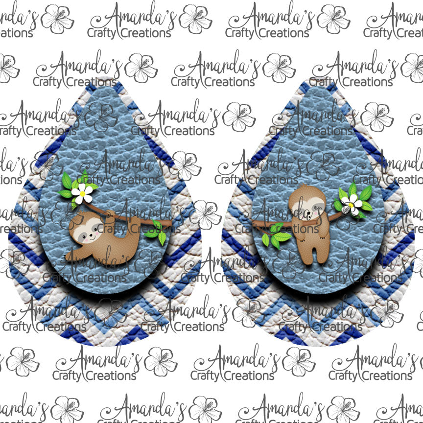 Blue Chevron Different Sloth Teardrop Earring Sublimation Design, Hand drawn Teardrop Sublimation earring design, digital download, JPG, PNG