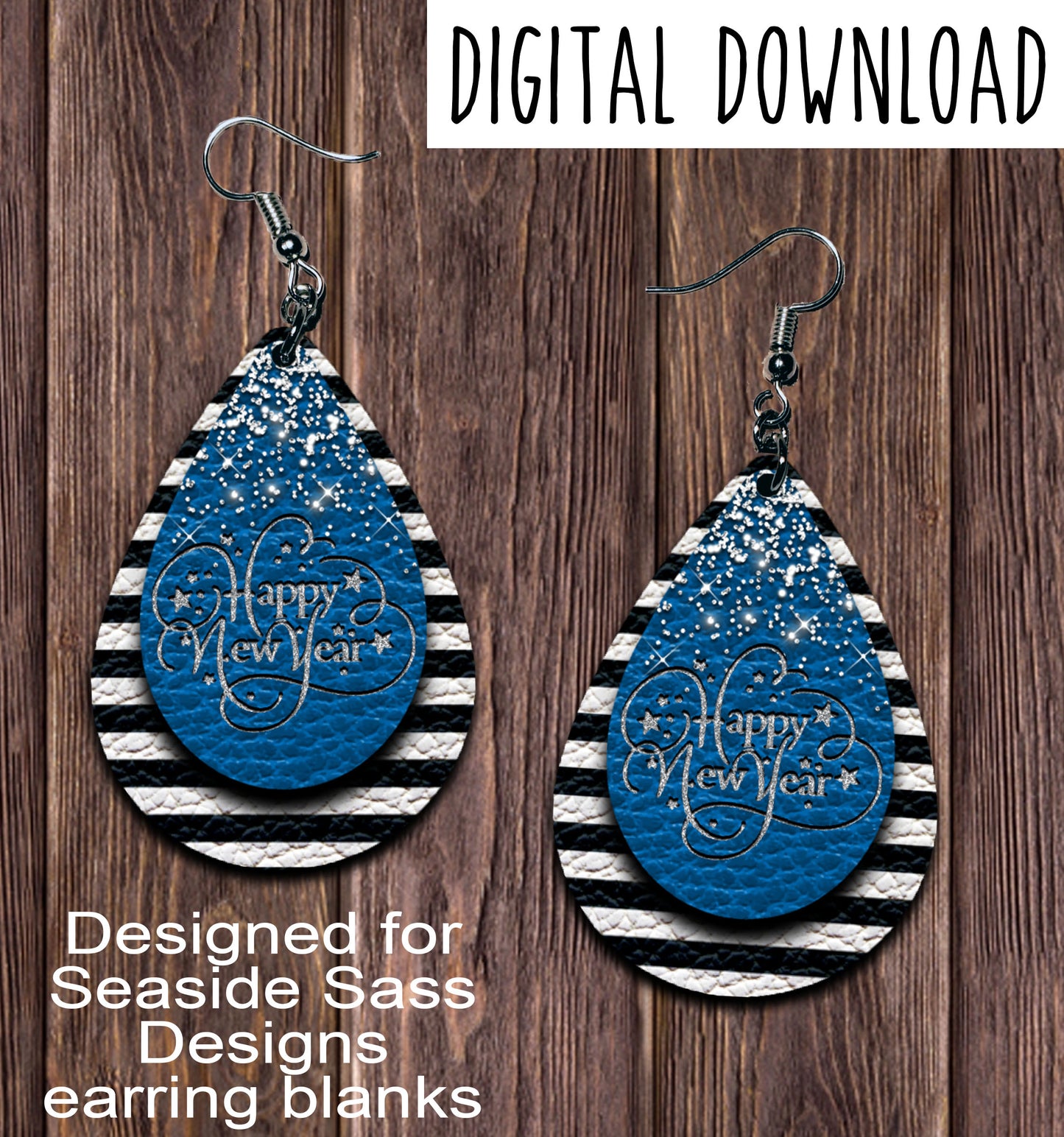 Blue Glitter Falling New Year Teardrop Earring Sublimation Design, Hand drawn Teardrop Sublimation earring design, digital download, JPG, PNG