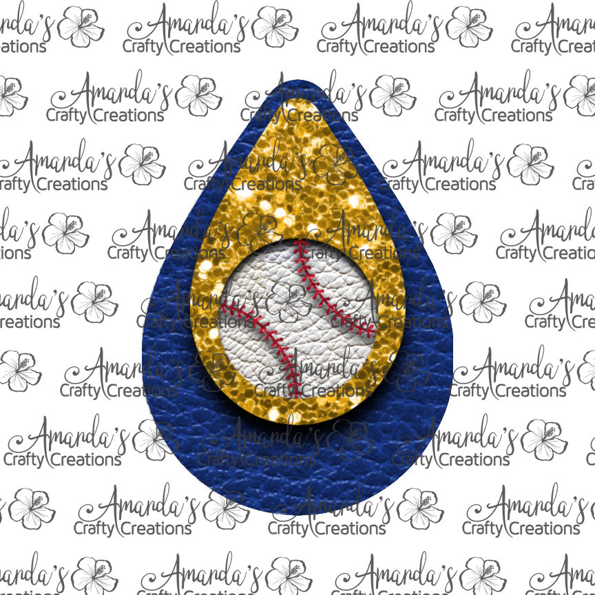 Blue Gold Baseball Cut Out Teardrop Earring Sublimation Design, Hand drawn Teardrop Sublimation earring design, digital download, JPG, PNG