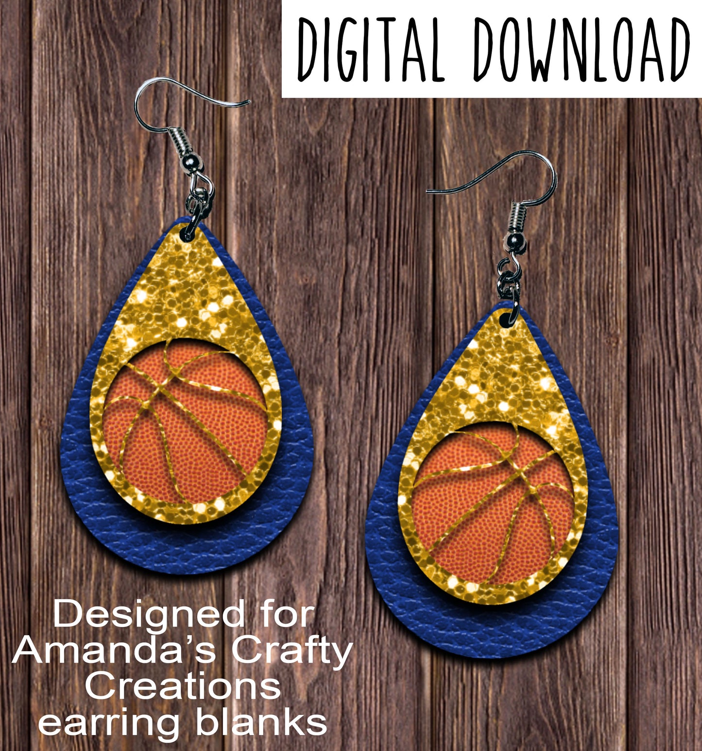 Blue Gold Basketball Cut Out Teardrop Earring Sublimation Design, Hand drawn Teardrop Sublimation earring design, digital download, JPG, PNG
