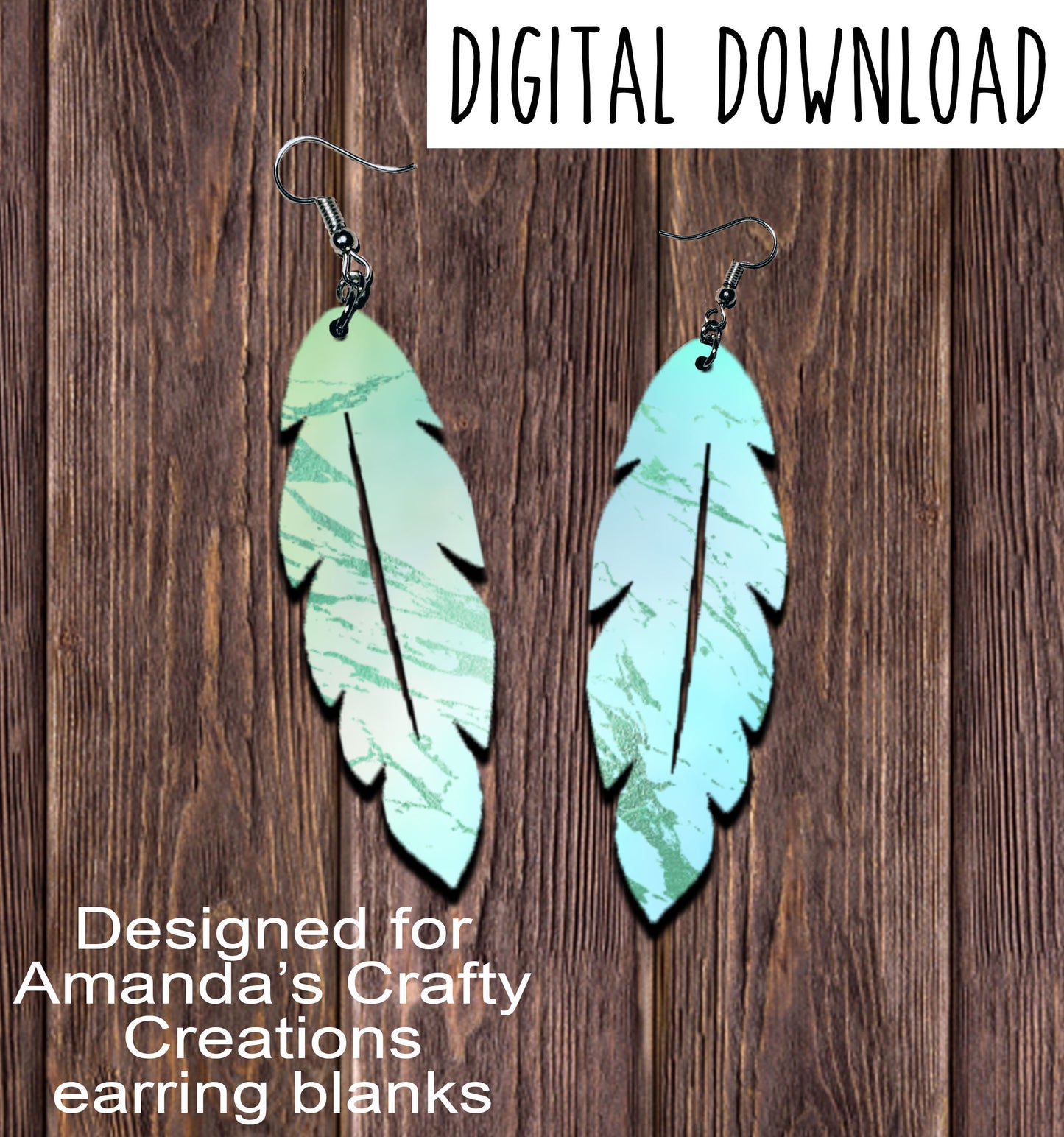 Blue Green Foil Feather Earring Sublimation Design, Hand drawn Feather Sublimation earring design, digital download, JPG, PNG