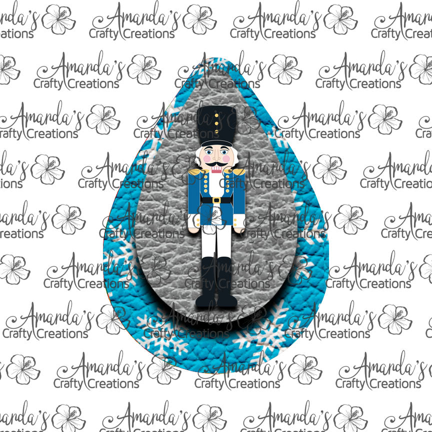 Blue Snowflake Nutcracker Teardrop Earring Sublimation Design, Hand drawn Teardrop Sublimation earring design, digital download, JPG, PNG