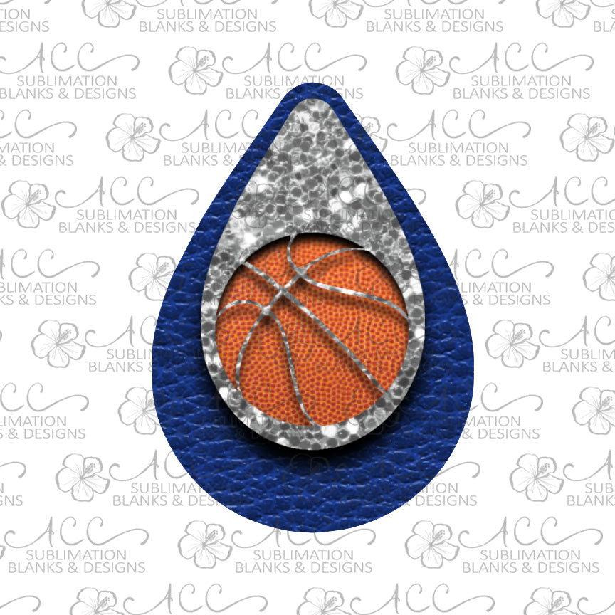 Blue Silver Basketball Cut Out Teardrop Earring Sublimation Design, Hand drawn Teardrop Sublimation earring design, digital download, JPG, PNG