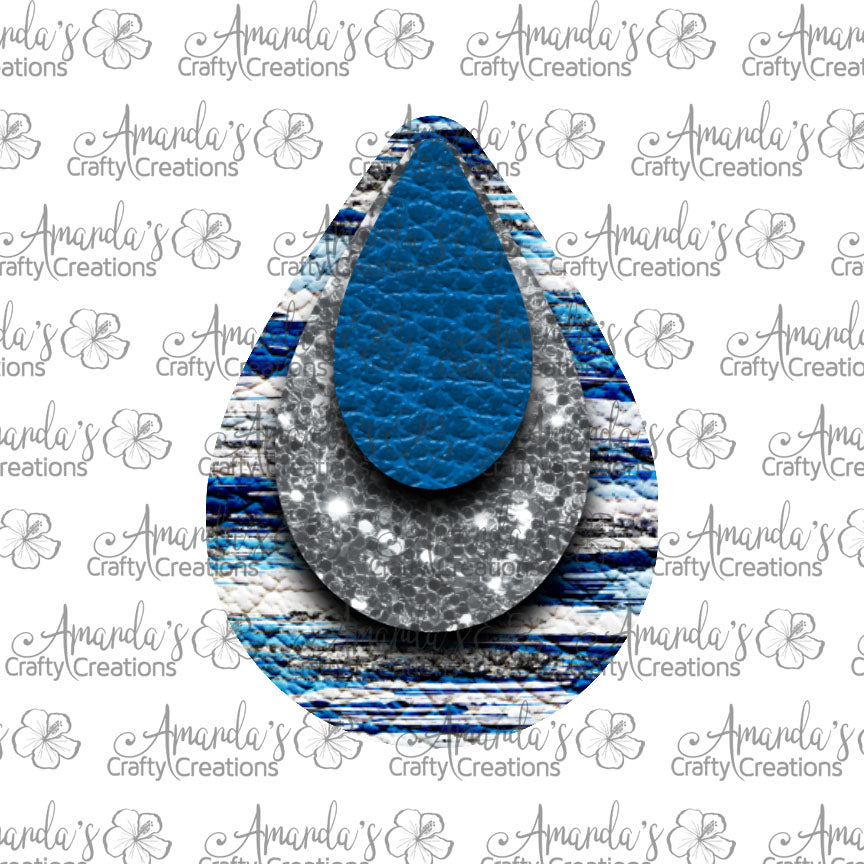 Blue Silver Brush Stroke Teardrop Earring Sublimation Design, Hand drawn Teardrop Sublimation earring design, digital download, JPG, PNG