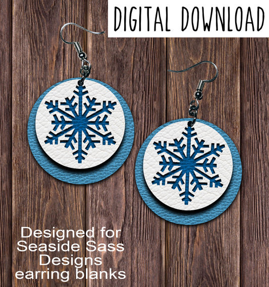 Blue White Snowflake Circle Earring Sublimation Design, Hand drawn Circle Sublimation earring design, digital download, JPG, PNG