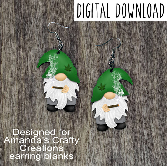Blunt Marijuana Leaf Gnome Back Earring Sublimation Design, Hand drawn Gnome Sublimation earring design, digital download, JPG, PNG