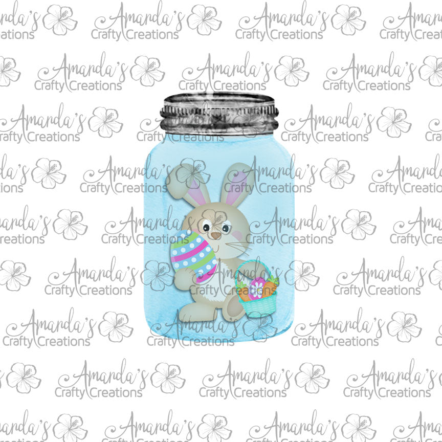 Blue Bunny Mason Jar Earring Sublimation Design, Hand drawn Mason Jar Sublimation earring design, digital download, JPG, PNG