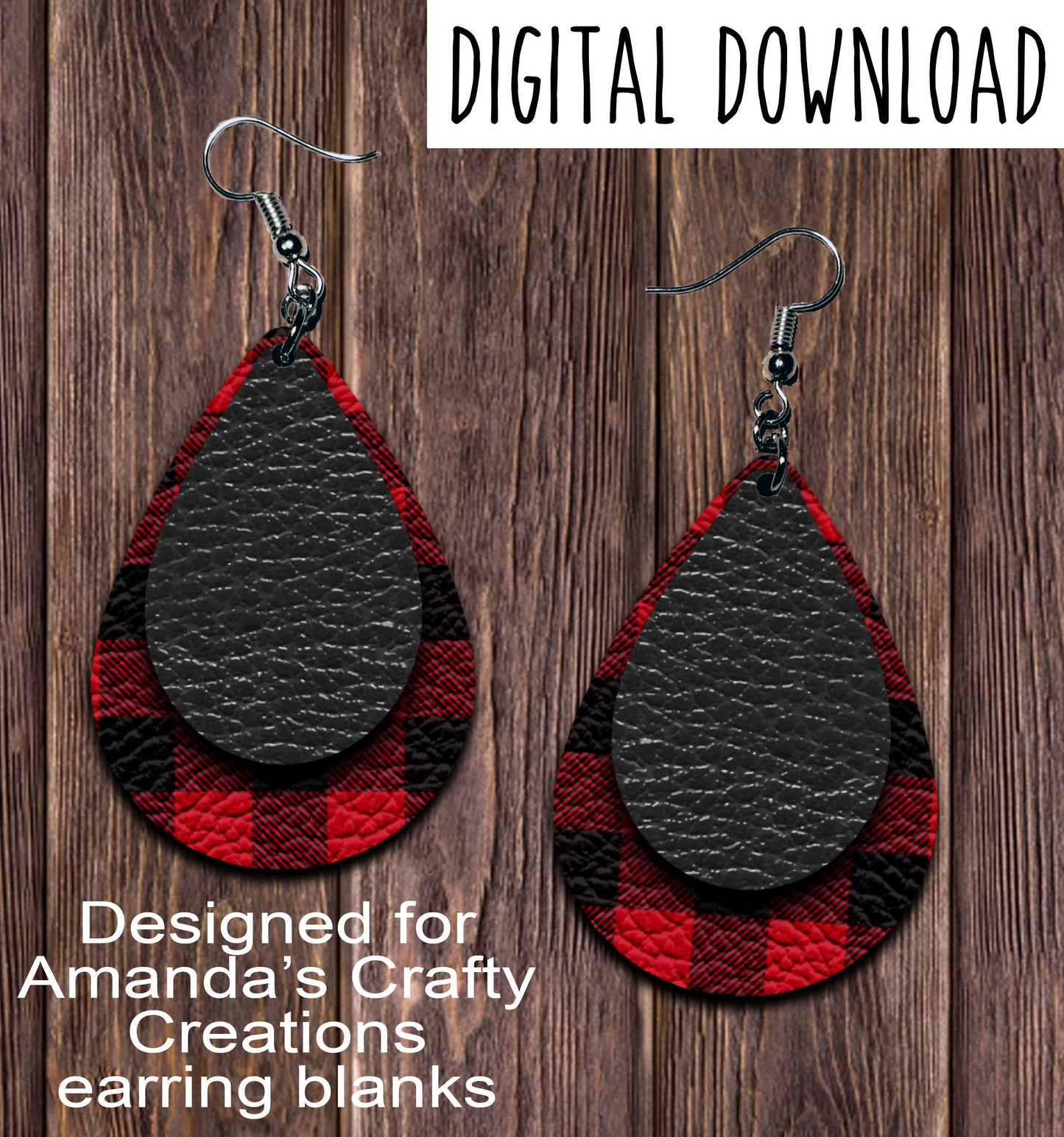 Buffalo Plaid Black Teardrop Earring Sublimation Design, Hand drawn Teardrop Sublimation earring design, digital download, JPG, PNG
