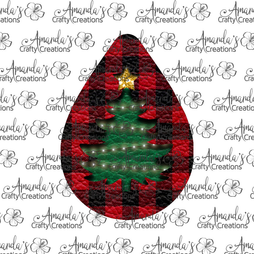 Buffalo Plaid Christmas Tree Teardrop Earring Sublimation Design, Hand drawn Teardrop Sublimation earring design, digital download, JPG, PNG