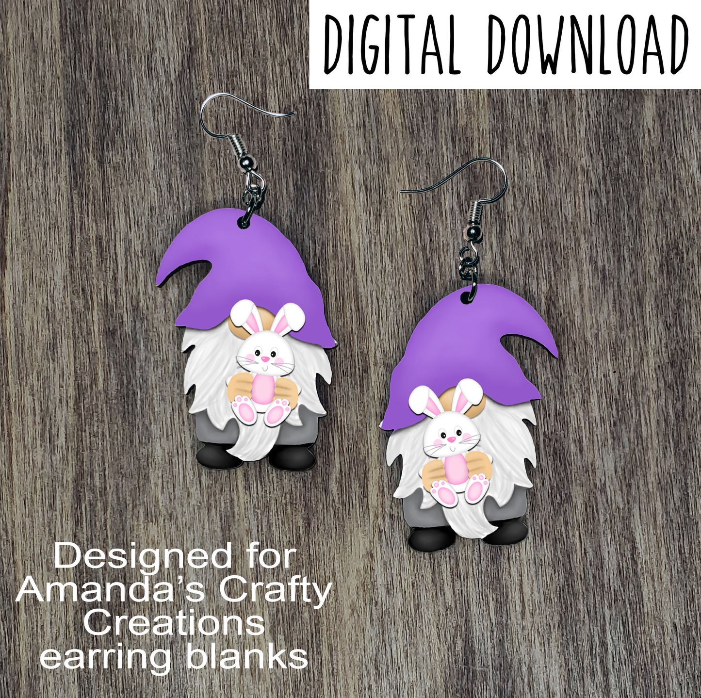 Bunny Gnome Earring Sublimation Design, Hand drawn Gnome Sublimation earring design, digital download, JPG, PNG