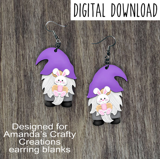 Bunny Gnome Earring Sublimation Design, Hand drawn Gnome Sublimation earring design, digital download, JPG, PNG