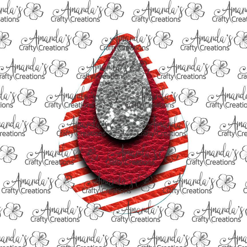Candy Cane Silver Glitter Teardrop Earring Sublimation Design, Hand drawn Teardrop Sublimation earring design, digital download, JPG, PNG