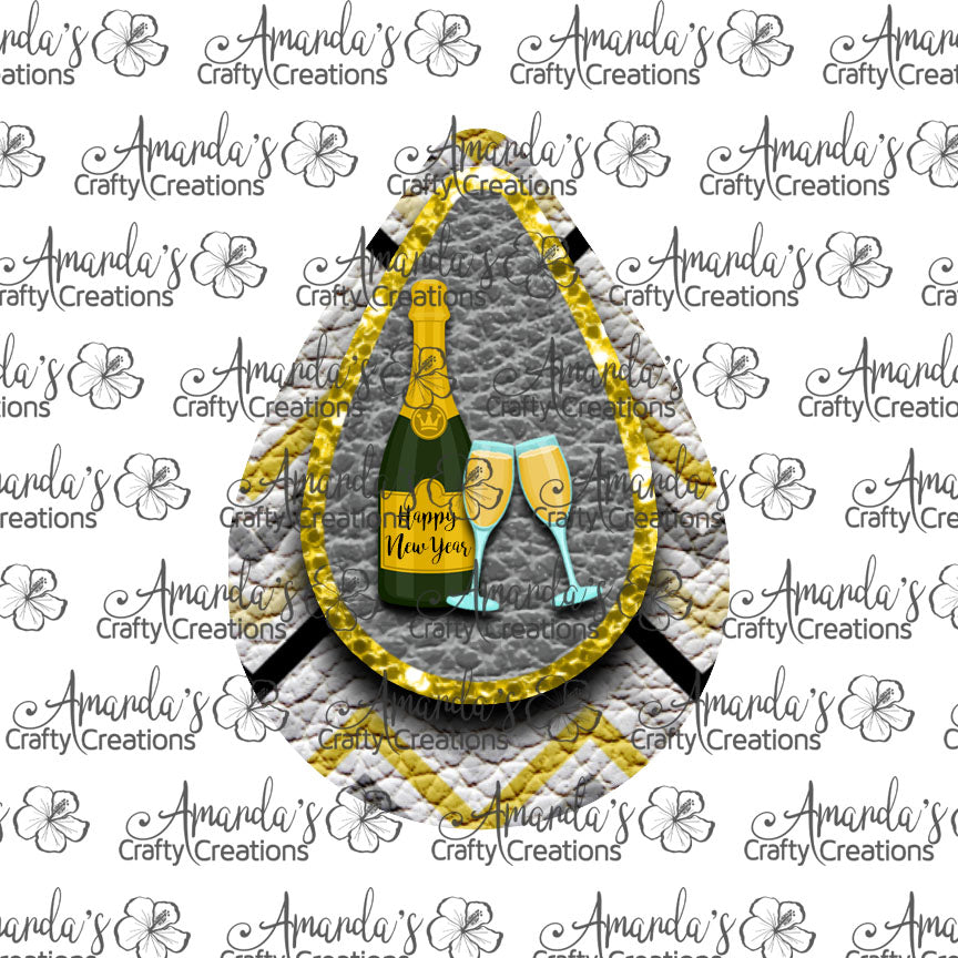 Champagne Bottle Teardrop Earring Sublimation Design, Hand drawn Teardrop Sublimation earring design, digital download, JPG, PNG