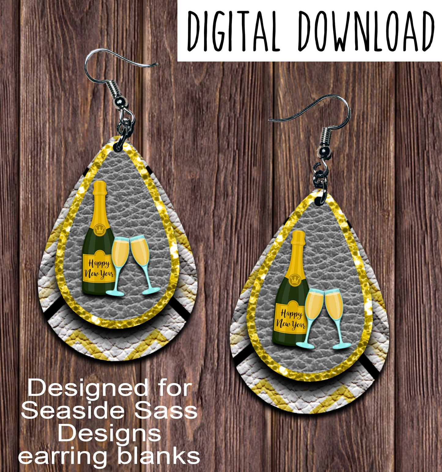 Champagne Bottle Teardrop Earring Sublimation Design, Hand drawn Teardrop Sublimation earring design, digital download, JPG, PNG