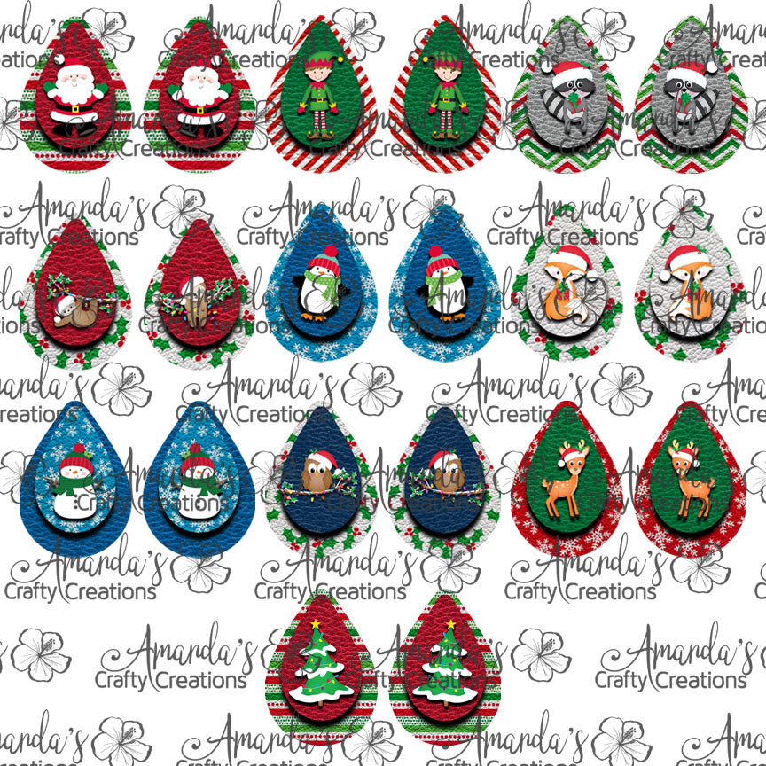 Christmas Character Bundle Teardrop Earring Sublimation Design, Hand drawn Teardrop Sublimation earring design, digital download, JPG, PNG